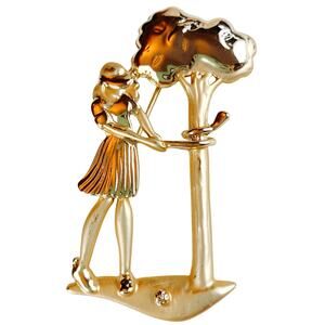 Vintage Signed AJC Novelty Figural Golf Brooch Gold Tone 1980s Whimsical Pin